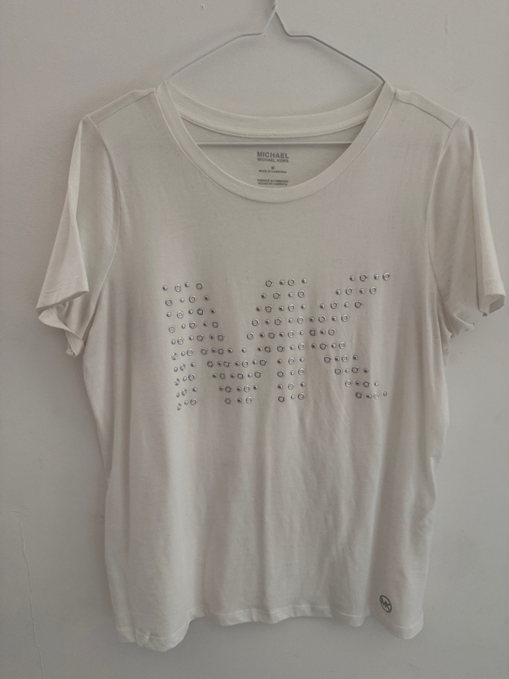 MICHAEL Michael Kors White Tee with Studded MK Logo